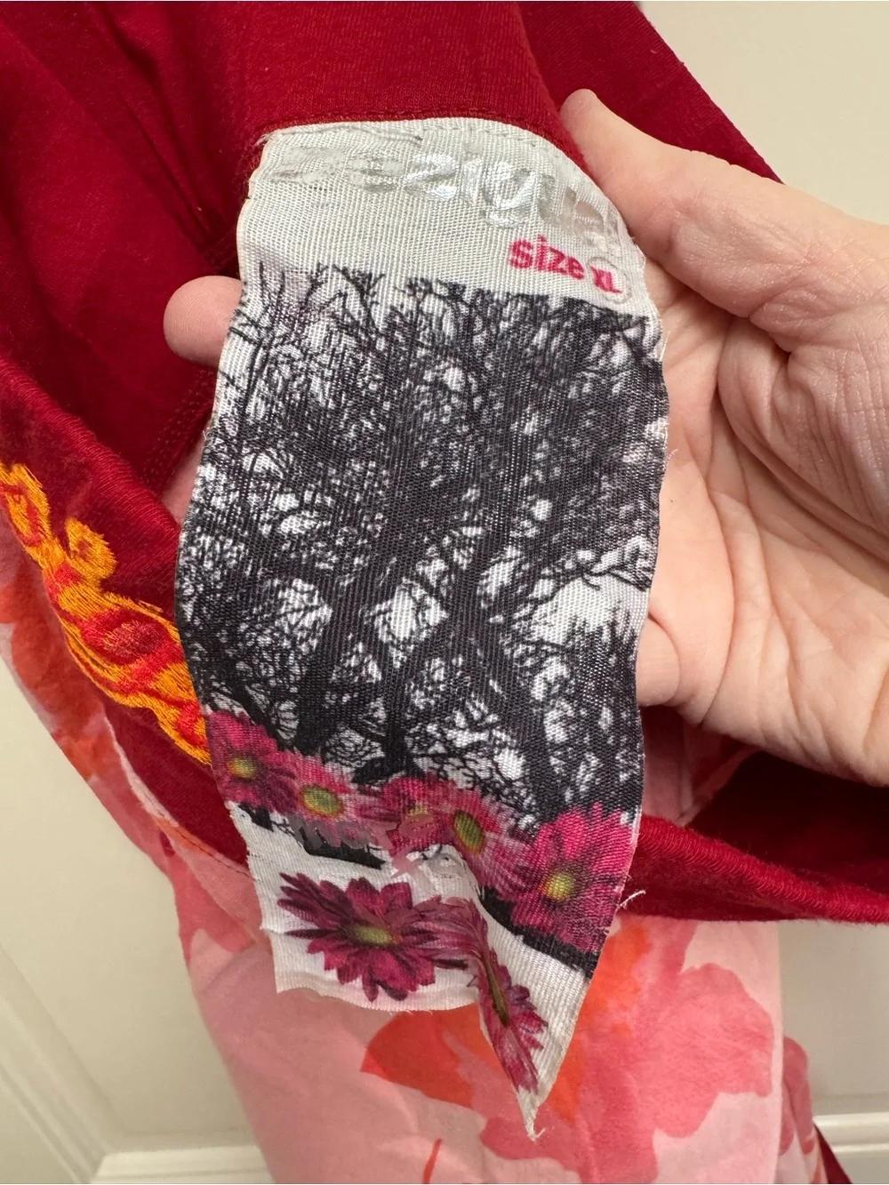 Desigual Pink Red Floral Tiered Skirt